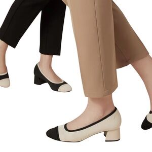 VIVAIA Almond-Toe Chunky Heels (Julie Pro), Beige & Black, Size 8.5
